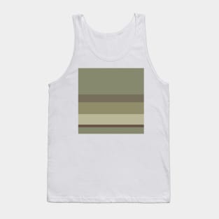A well-made composition of Purplish Brown, Grey Brown, Camouflage Green, Sage and Brown Grey stripes. Tank Top